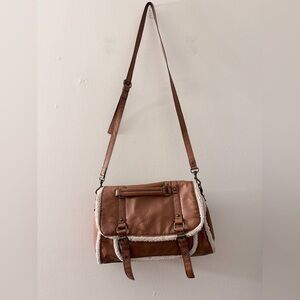Aldo Brown PVC Leather Sherpa Lined CrossBody Messenger Bag